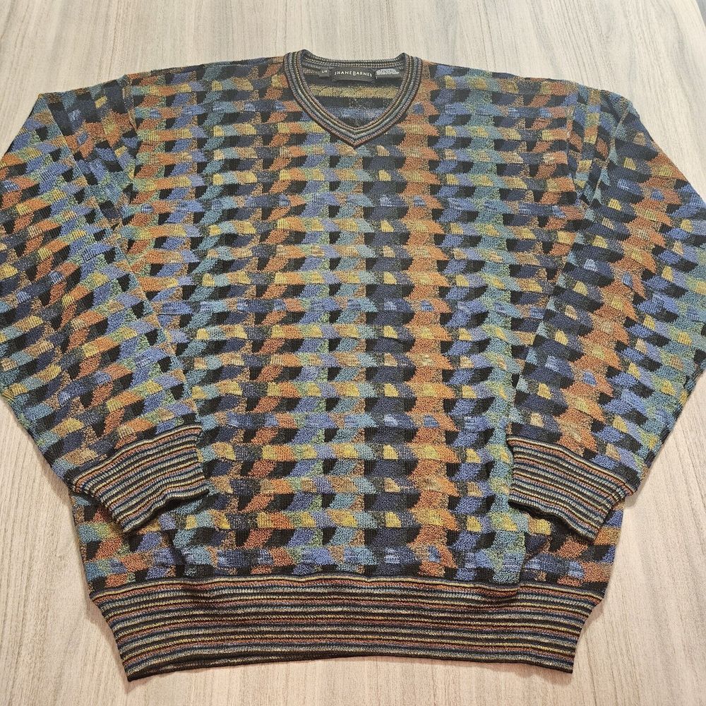 Jhane Barnes Sweatshirt Mens Large Multicolor Abstract Art Pullover Casual Dad